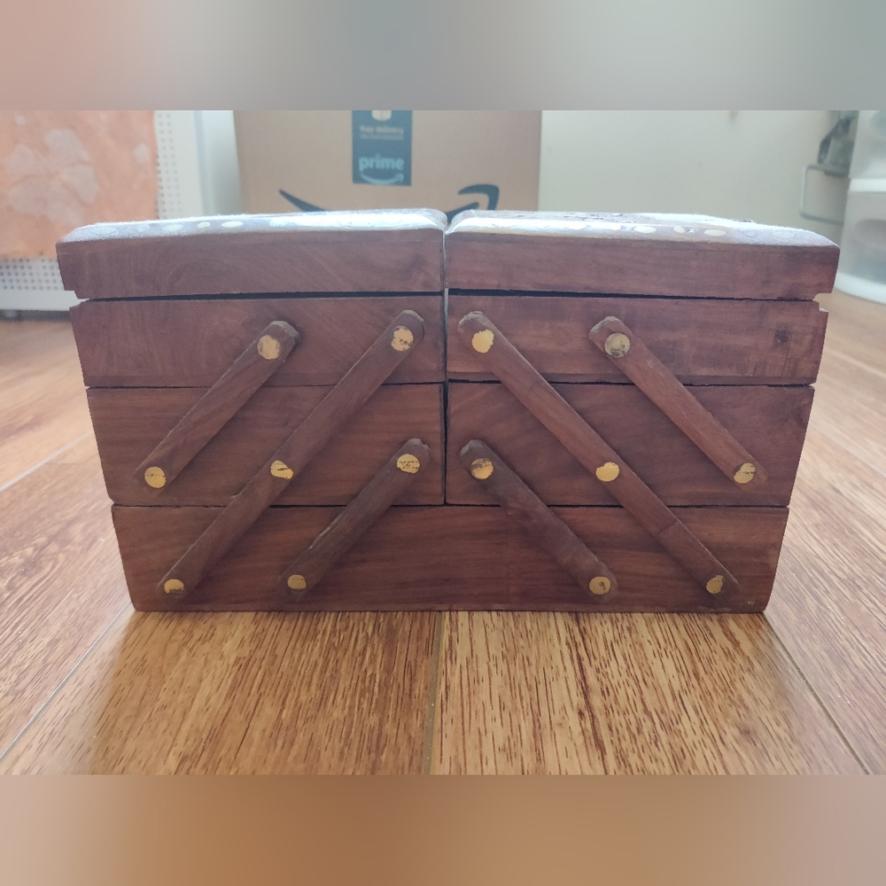 Brown wood with bronze accent Chinese Jewelry Box